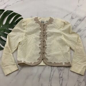 Leslie Fay Womens Vintage Cropped Jacket Size 8 Petite Cream Western Lightweight